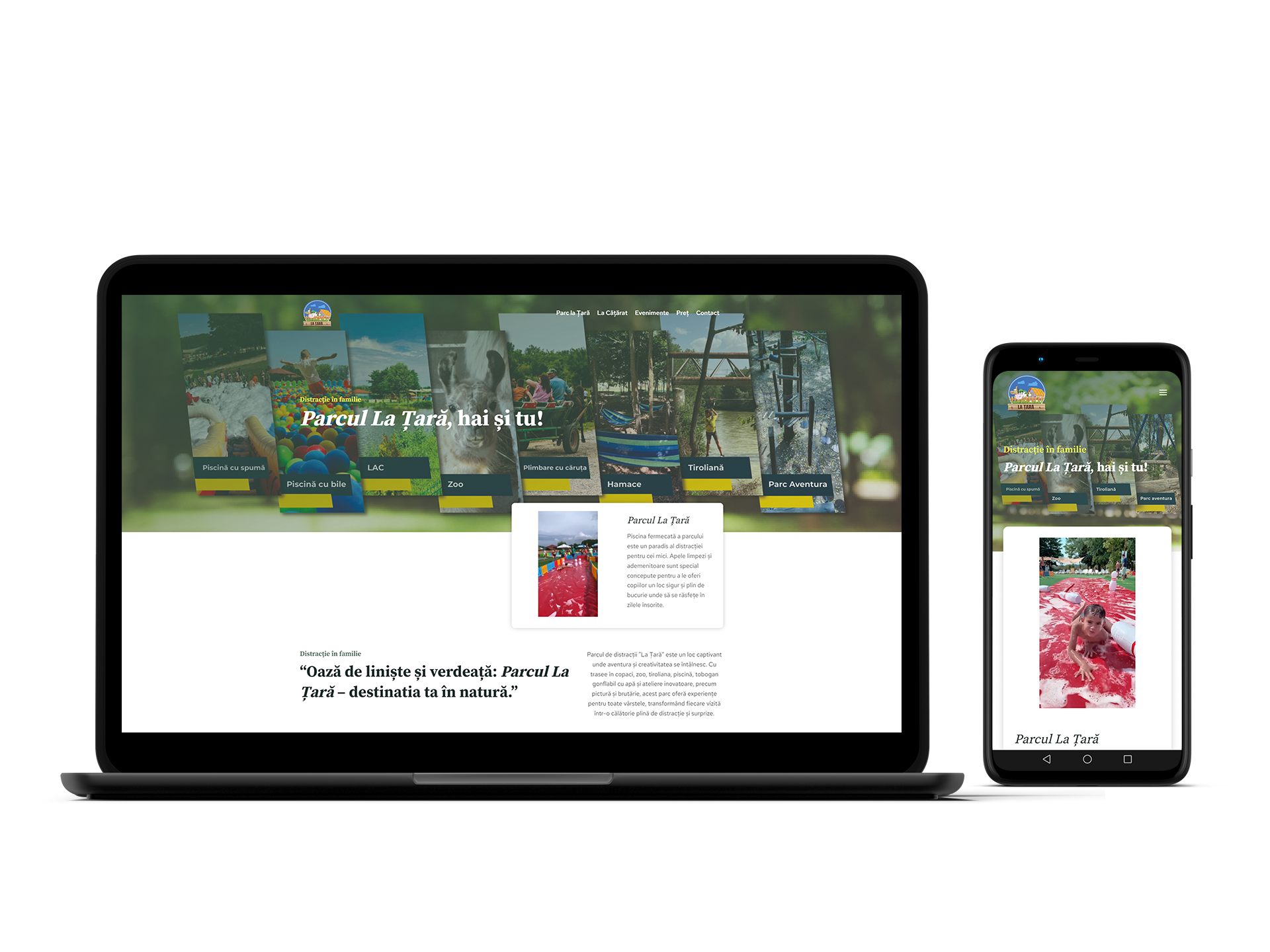 parcul la tara, site de prezentare, desktop, telefon